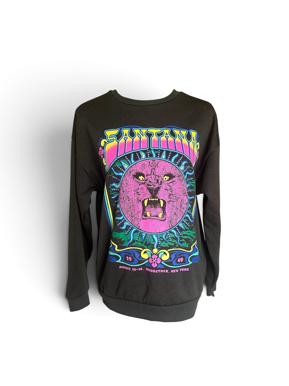 Santana Graphic Black Pullover Sweatshirt - Neon Panther Design